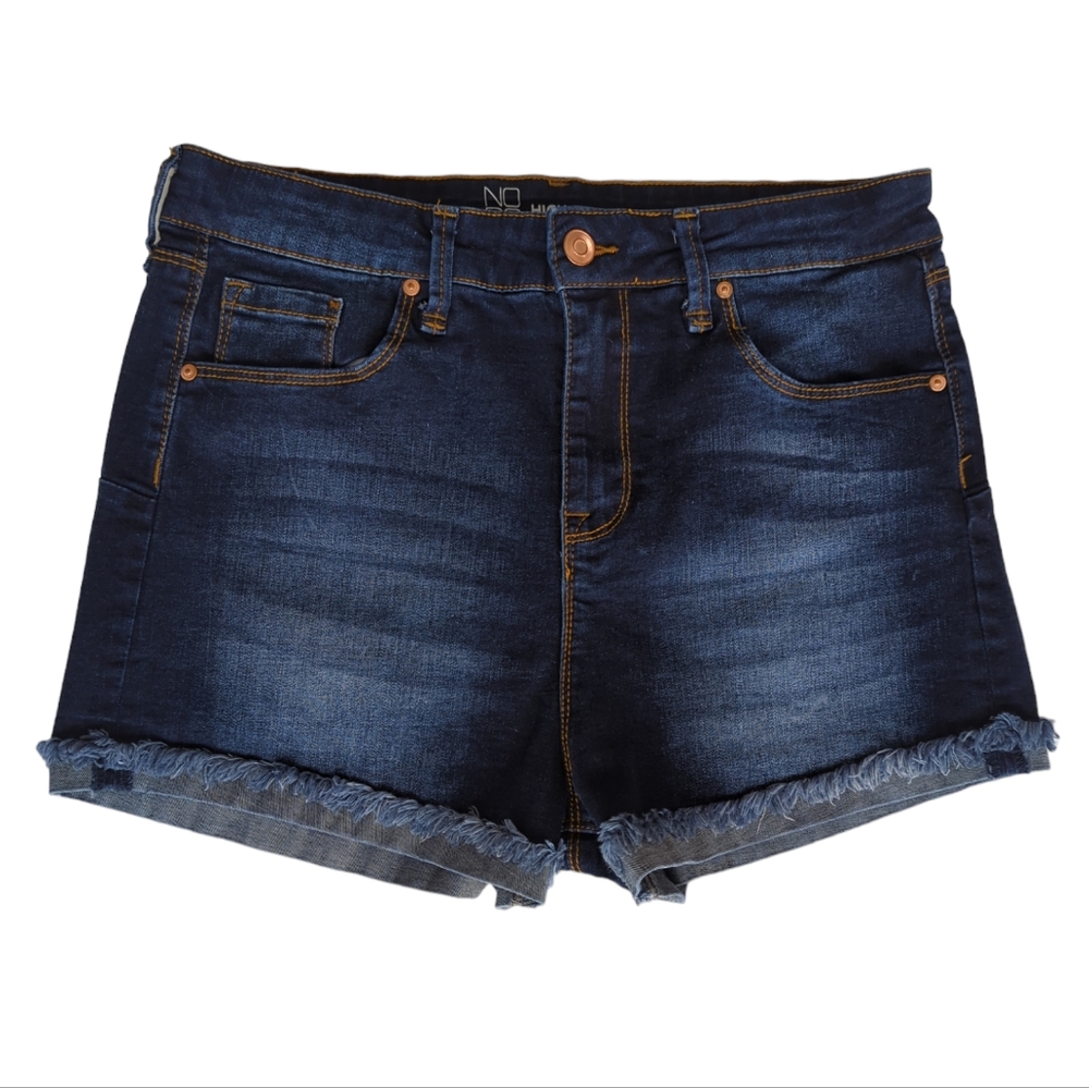 Nobo No Boundaries High Rise Distressed Frayed Cuff Jean Shortie Shorts 13 Blue